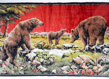 Vintage Brown Bear Family Tapestry Velvet Wall Hanging Rug Decor 20" x 37"