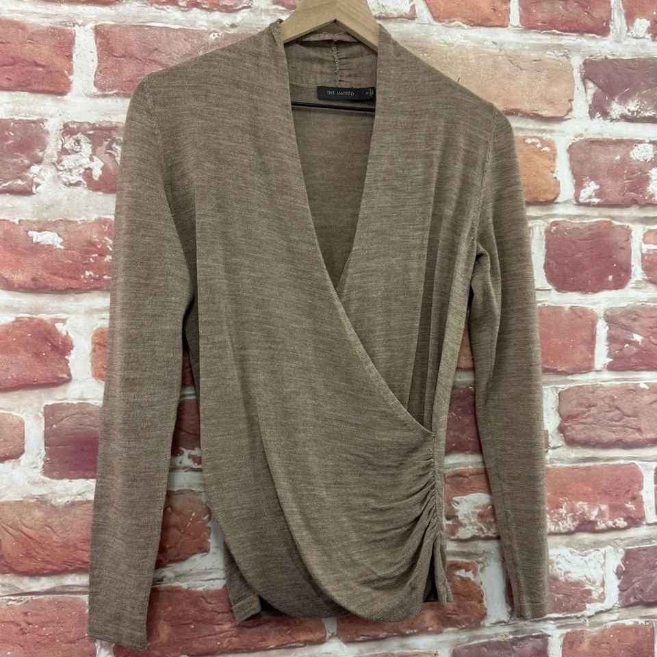 The Limited Sweater Womens S Brown Merino Wool Blend Surplice Wrap Lightweight - Image 2 of 4