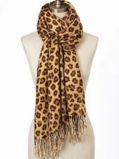 Brown Tan Cream Animal Print Pashmina Scarf Wrap
