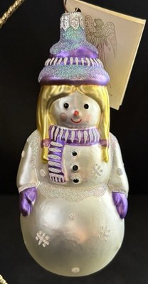PATRICIA BREEN CHRISTMAS ORNAMENT GIRL LADY SNOWMAN PURPLE SCARF HAT BLOND HAIR