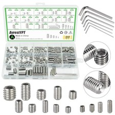 300 Pcs Set Screws Assortment Kit Metric SAE Allen Hex Grub 24 Sizes Storage