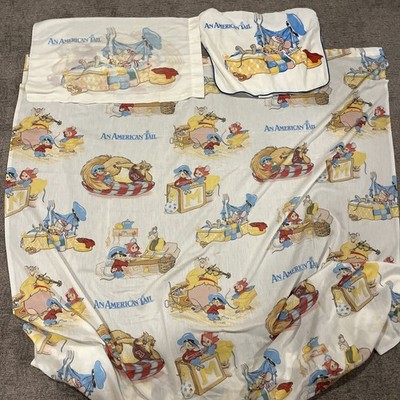 Vintage Sears Twin Size American Tails Flat Sheet 1986 HTF Perma Prest  ++