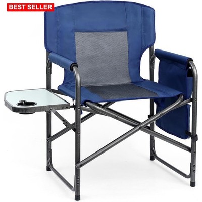 Camping Director Chair Heavy Duty Support 450lbs Foldable Side Table Side Pocket