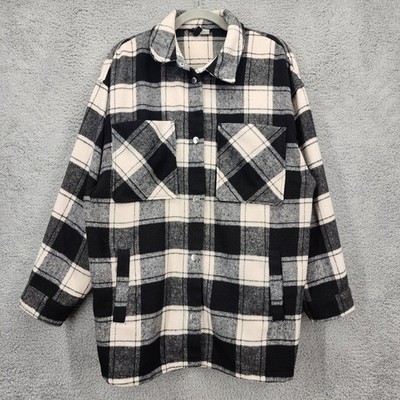 Divided H&M Plaid Flannel Shacket Oversized Button Up Jacket Shirt Womens Medium
