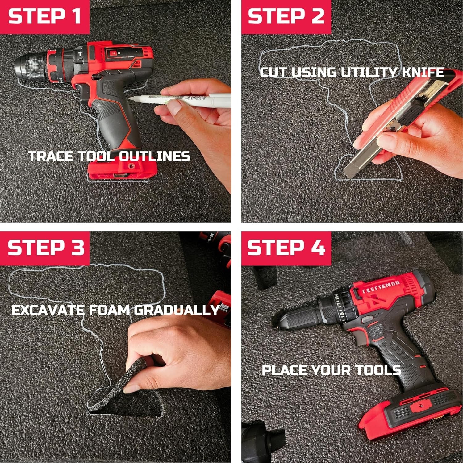 Tool Box Foam 22x18x2 inch 3Pack, Foam Inserts for Cases, Polyethylene Storage S