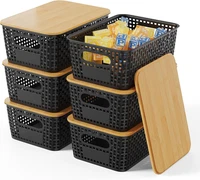 6Er-Set Aufbewahrungsbox Mit Bambus Deckel, 5L Aufbewahrungskorb, Kunststoff Kor