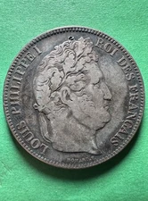 1833 France 5 Francs, Bordeaux, Louis-Philippe, 90% Silver