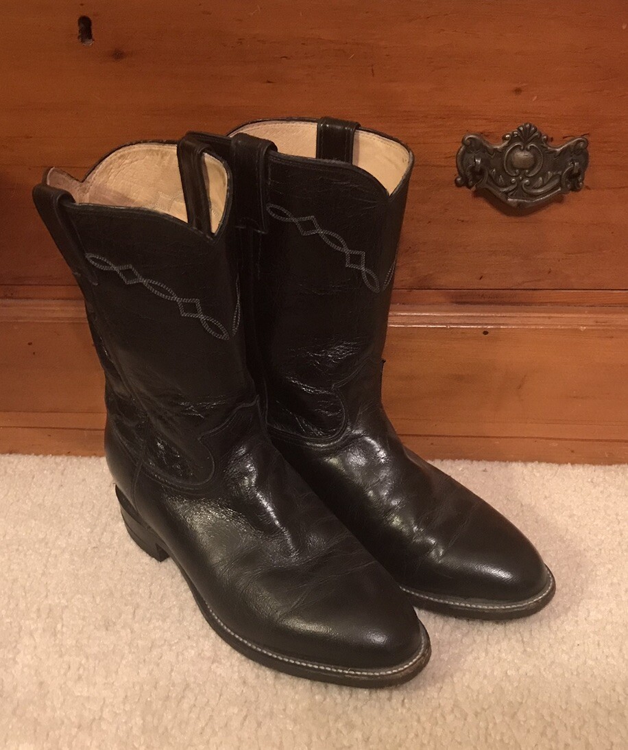 justin boots ウエスタンブーツ　made usa Men's Justin Black Leather Western Boots (Style3436) Sz 8.5 EE