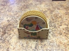 Hand Tooled Leather Coaster Set Tropical Theme 6 PC