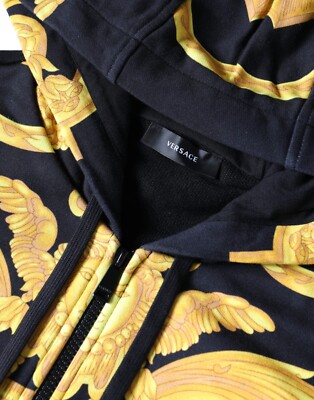 VERSACE Sweater Black Medusa Print Cotton Full Zip