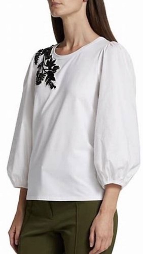 VERONICA BEARD Franchi Embellished Beaded Floral White top puff sleeve sz S - Picture 3 of 12