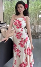 Women Casual Off Shoulder Summer Floral Maxi Dress Beach socialite Knee Dresses
