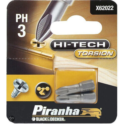 Black & Decker X62022 Pack of 2 PH3 Phillips Cross Head 25mm Screwdriver Bits