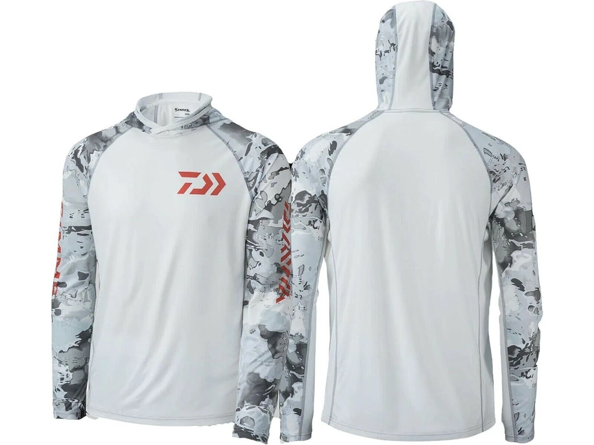 Simms Daiwa Fishing SolarFlex Sun Hoodie - Cloud Camo Grey Camo - All Sizes