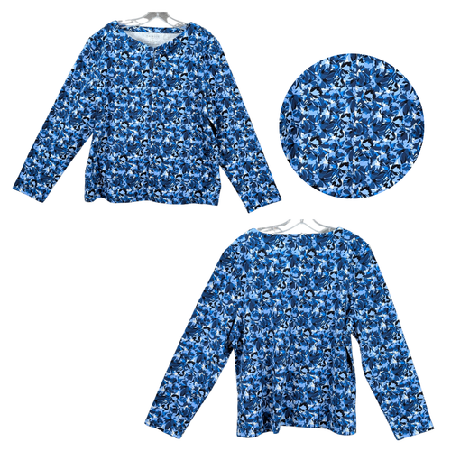 Talbots Shirt Womens XL Floral Crew Neck Long Sleeve Tee All Over Print Blue NWT