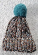Time  Tru Cable Knit Pom Pom Faux Fur Lining Multicolored Winter Beanie Hat
