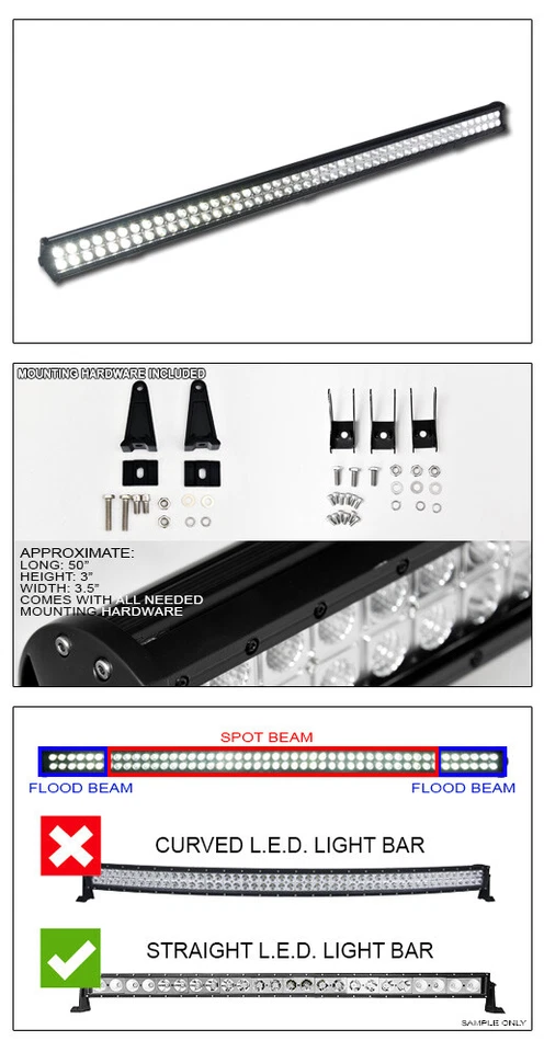 Topline For Land Rover 50" 288W CREE LED Light Bar Spot Flood Beam Work Fog Lamp Foto 2 de 2