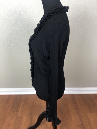 Anne Fontaine PARIS FR44 US 8/10 LUX 100% Wool Ruffle Cardigan Sweater Black EUC - Picture 6 of 8