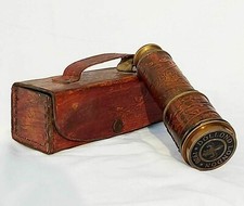 Antik Messing Teleskop Marine Maritim Leder Piraten Fernglas Vintage Zielfern...