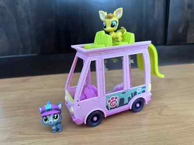 LPS Littlest Pet Shop Pink Shuttle Bus & Yorkie Terrier Dog #92 Barkley Woofley 