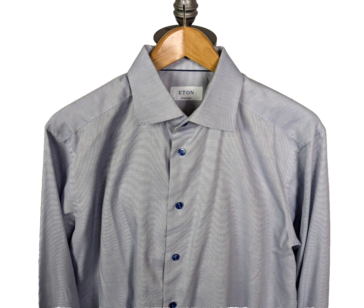 slim fit dress slacks Eton Contemporary Fit Elevated Twill Shirt Navy