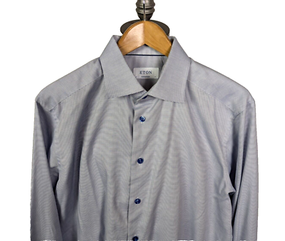ETON L/S Cotton White Blue Twill Button Down Dress Shirt Sz 17 - 36  Contemporary | eBay