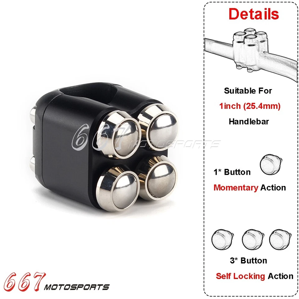Interruptor de manillar momentáneo/auto cierre 7/8" 1" para Harley BMW Café Racer Foto 4 de 4