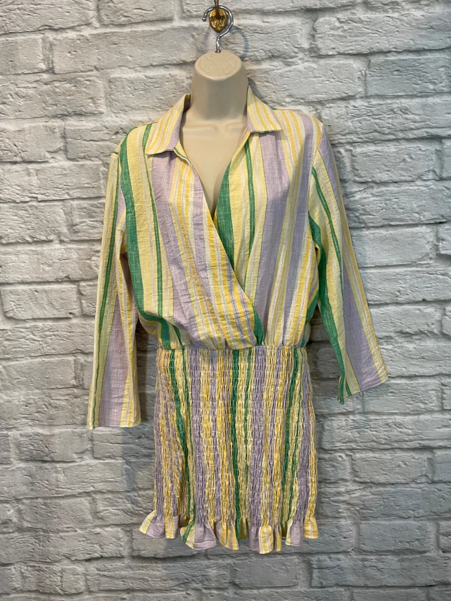 NWT Zara Women s The Valery Dress Pastel Striped Smocked Mini Size