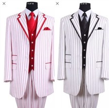 New Men's 3 piece Fashion Striped Suit With Solid Vest Style 5908V