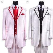 New Men's 3 piece Fashion Striped Suit With Solid Vest Style 5908V