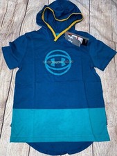 Under Armour Youth XS 7 Teal Hooded Short Sleeve Tee Shirt NEW