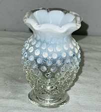 Fenton HOBNAIL FRENCH OPALESCENT 3 1/2" FOOTED RUFFLED VASE