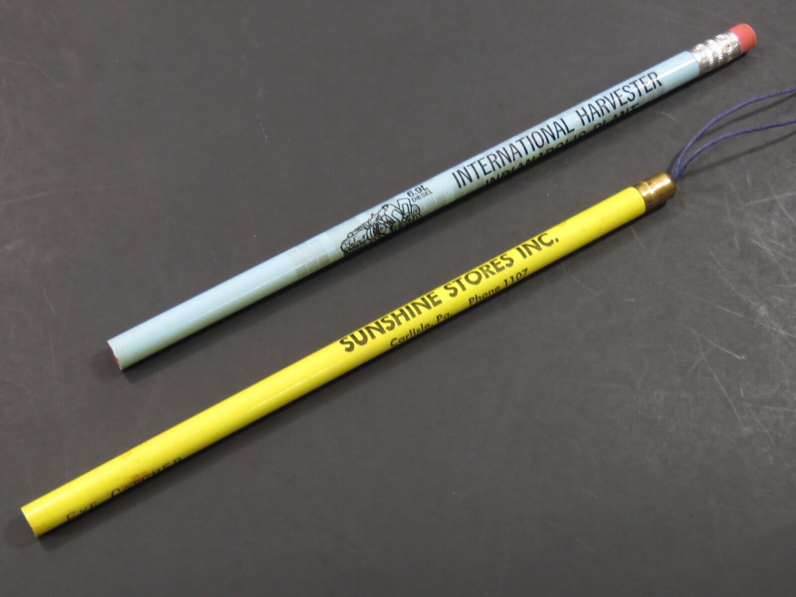 two vintage farming  advertising wood metal top pencils unused new condition