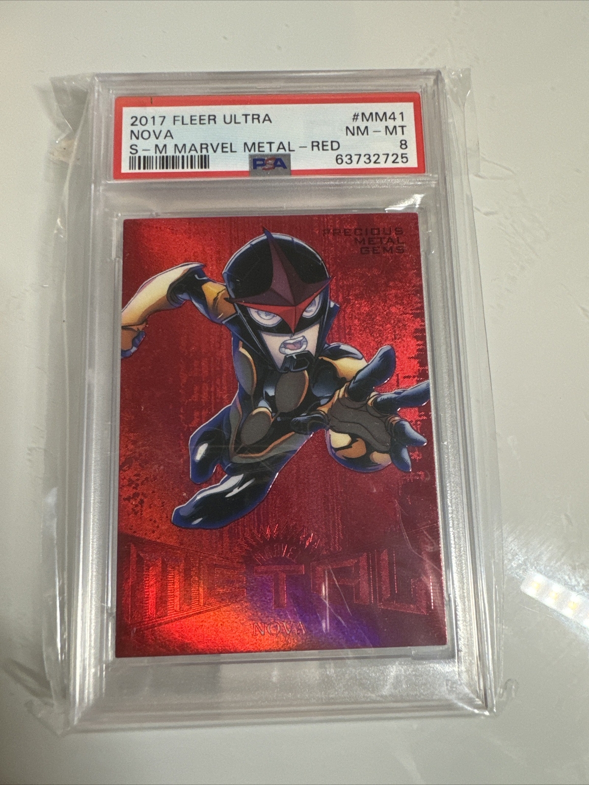 2017 Fleer Ultra Spider-Man Metal Red PMG MM41 Nova 90/99 PSA 8