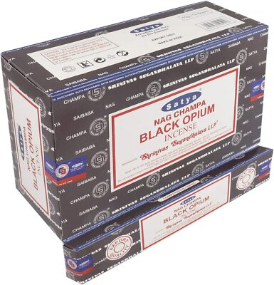 Satya Black Opium Incense Sticks, 12 Packs x 15g