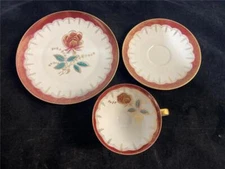 Vintage Mitterteich Plate Cup Saucer Trio Roses & Gold Design Red  13592 034