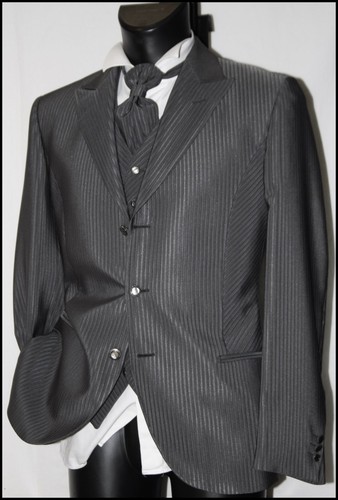 VESTITO ABITO SPOSO UOMO GRIGIO GESSATO 4 PEZZI GILET 48 50 SLIM FIT LUBIAM  | eBay