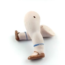Antique porcelain dollhouse doll legs, "653 / 2", wire fixing, 2.1", Germany