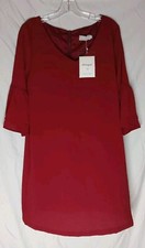 Belongsci Womens Burgundy Bell Sleeve Shift Dress Size L NWT Boutique