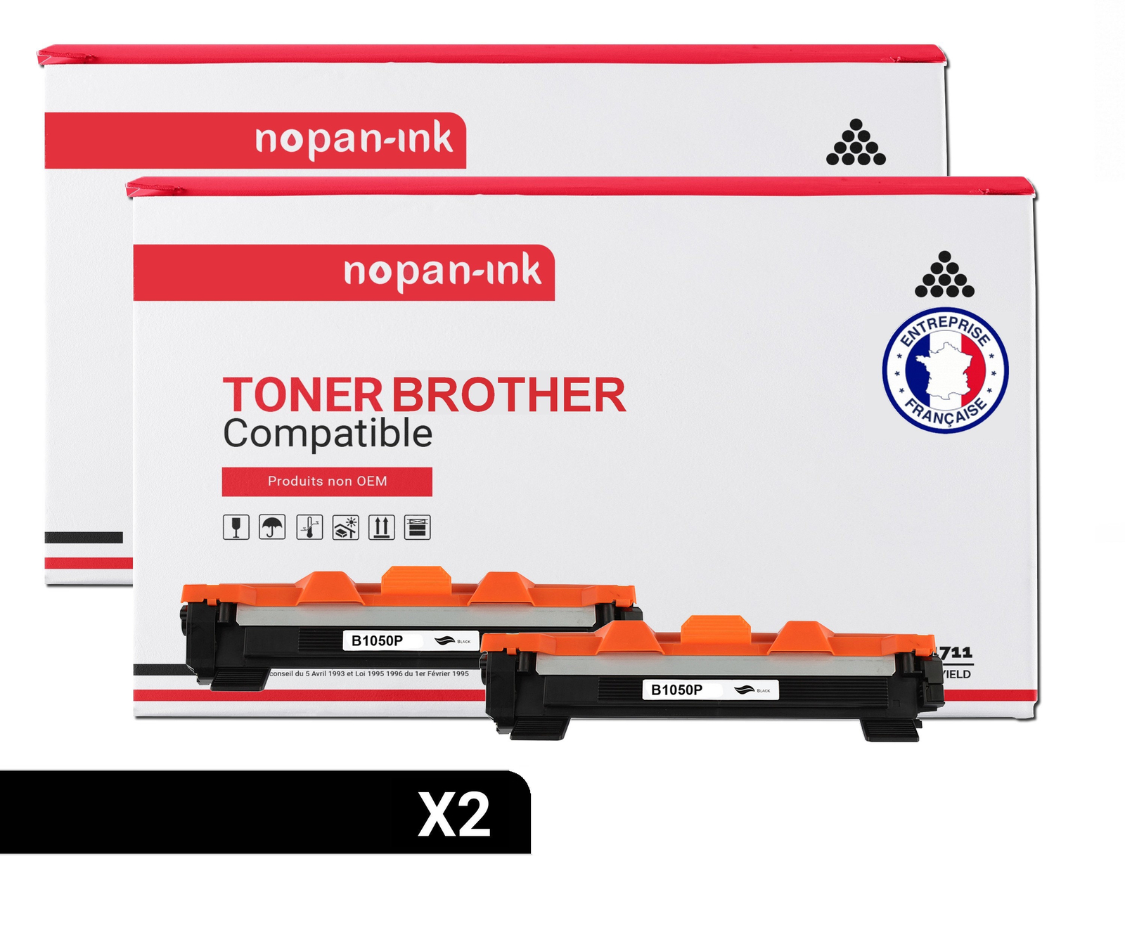 Toner TN1050 noir haute précision compatible Brother lot de 2 NOPAN-INK