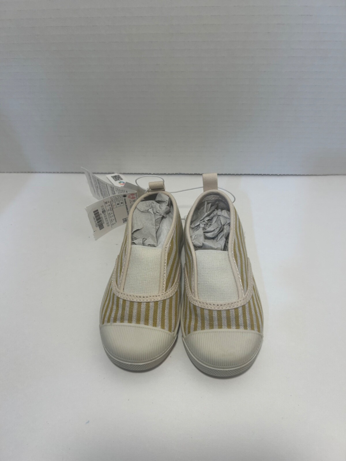 ZARA Z3B Bamba TennisBass Gold & Cream Stripe Toddler Girl Slip On Canvas Shoes