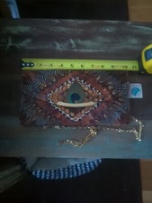 Exotic Peacock Plumage & Pheasant Bird Feather Structured Handbag Clutch Purse