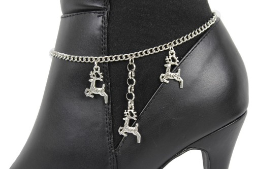 Women Boot Bracelet Silver Metal Chain Shoe Bling Winter Christmas Deer Charms - 第 12/12 張圖片