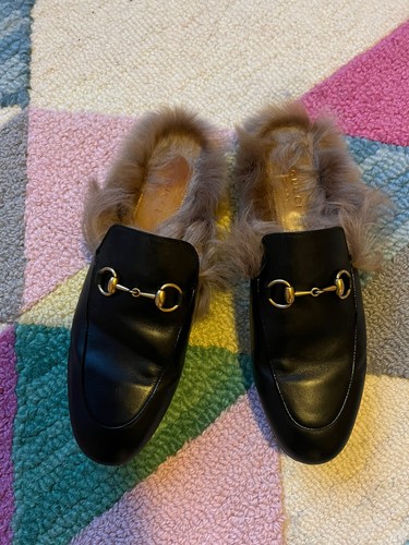 Gucci Princetown Black Leather Fur 