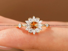 Floral Style Simulated Citrine Hexagon Engagement Ring For Her s925 14kY/G Plate