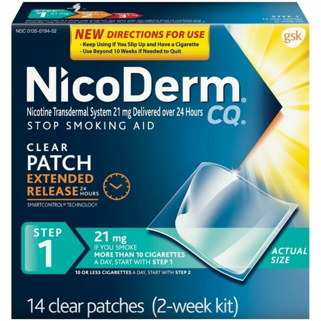 NicoDerm CQ Step 1 Stop Smoking Aid Clear Nicotine Patches - 14 Count for  sale online