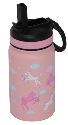 Botella de agua aislada Unicornio 12 oz para niños con tapa de paja y mango, acero inoxidable - Imagen 11 de 12