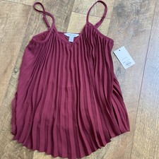 Nine West | Burgundy Pleated V Neck Lined Flowy Sleeveless Dressy Tank XS