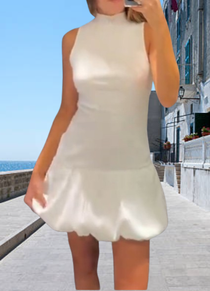 ZARA Ribbed Balloon White Dress 0085/361 Size L Collection ZARA Ribbed Balloon White Dress 0085/361 Size L Collection