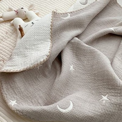 Organic Cotton Reversible Baby Blanket: Natural Colors, Stars and Moon design